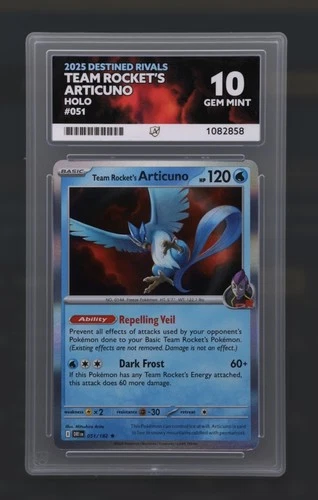 Pokémon TCG 2025 Team Rocket's Articuno 051/182 Cosmos Holo ACE 10 GEM MINT