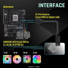 Adapter Cable Compatible with Corsair RGB Fan, ML/LL/QL/SP/HD Series, for Con...