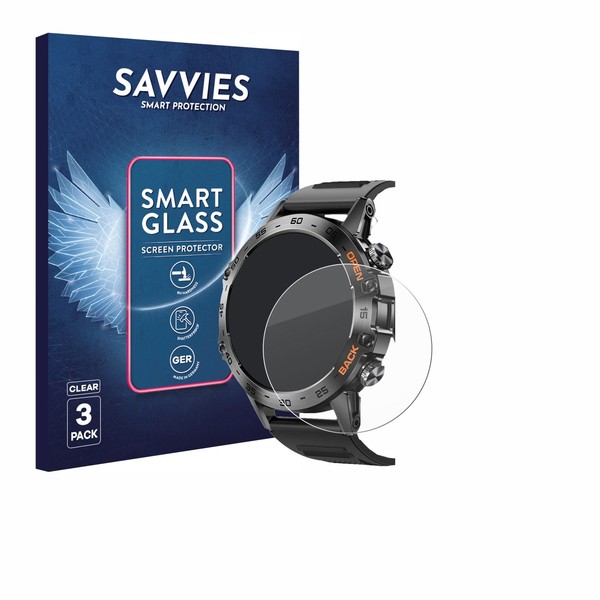 "3X Savvies Schutzglas FüR Lemfo Smartwatch 1.39\" Panzer Folie Glas Klar"-image