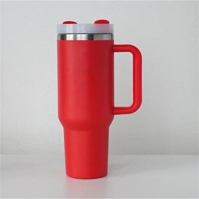 Three-Piece 40oz Insulated Tumblers Set With Handle & Lid Red Mint Green Purple