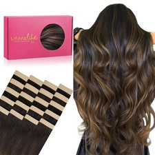 Tape in Hair Extensions Human Hair, 20pcs 14 inch 50g Balayage Dark Brown Mix...