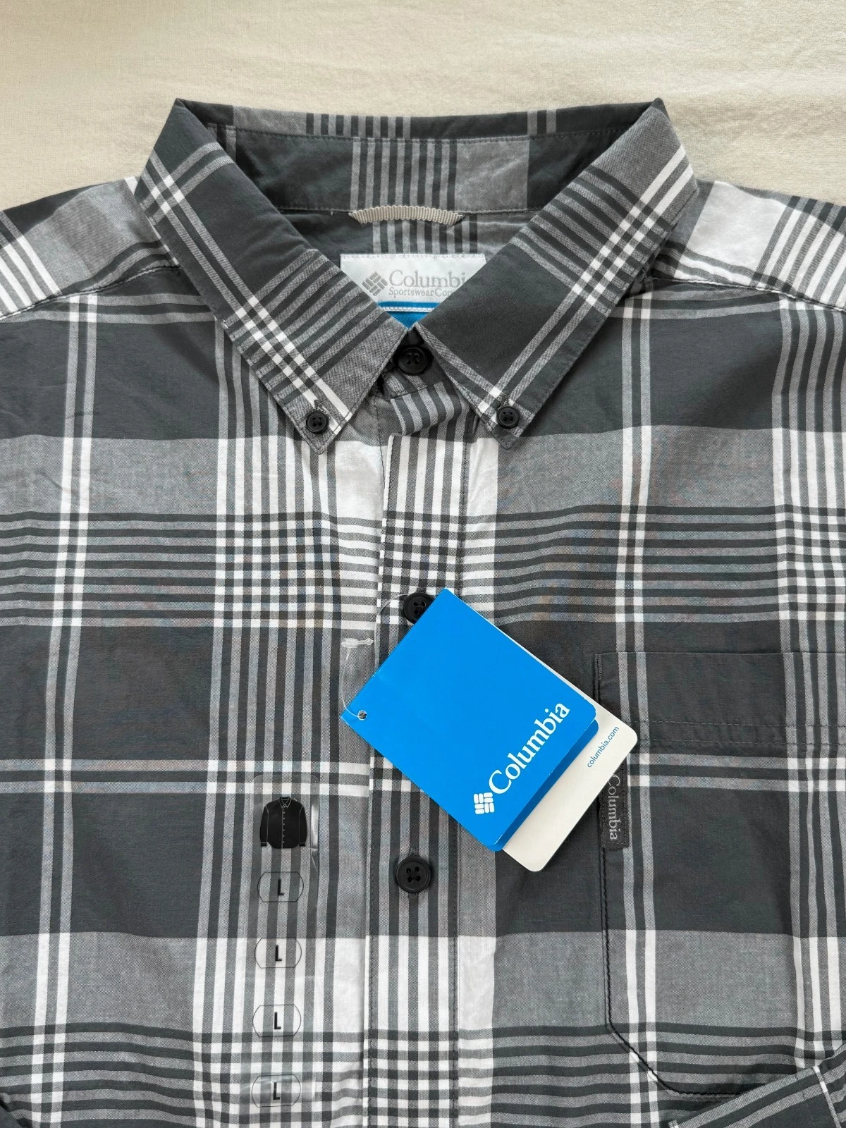 Columbia Rapid Rivers Long Sleeve Shirt Gray Plaid Men's L Outdoors Hiking