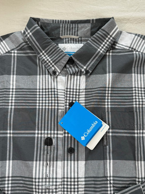 Columbia Rapid Rivers Long Sleeve Shirt Gray Plaid Men's L Outdoors Hiking