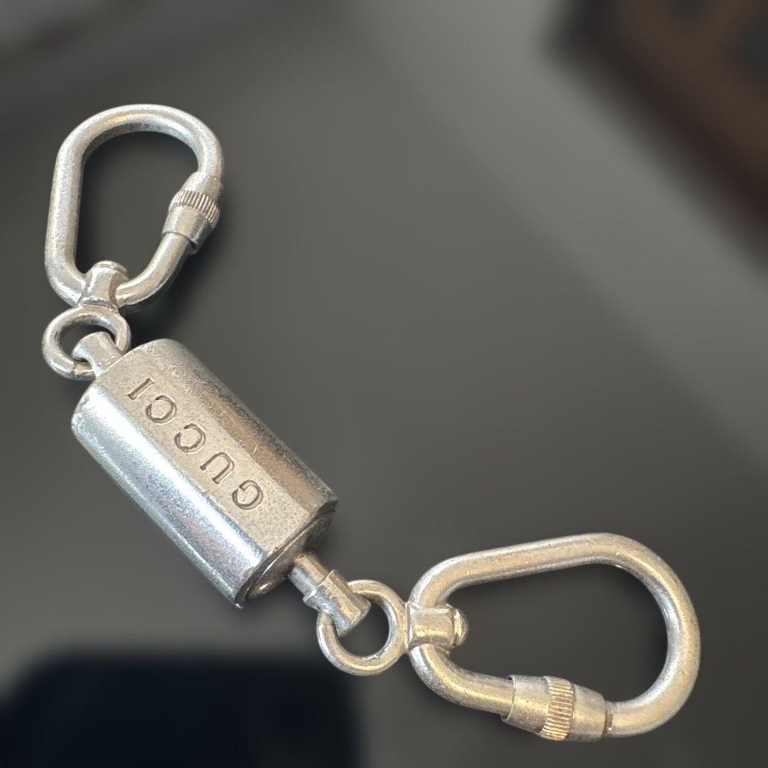 GUCCI Keyring Keychain Bag Charm Silver Carabiner Double Key Ring Logo 02624i thumbnail 3