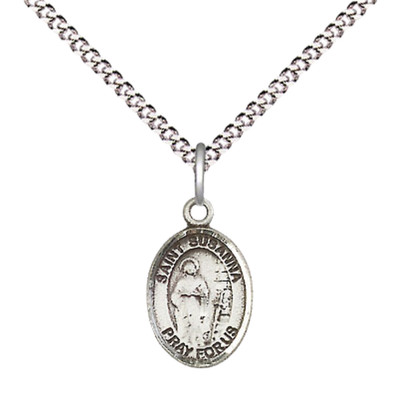 Small Pewter Saint Susanna Medal Pendant 18'' Lobster Claw Chain Necklace w/ Box