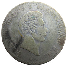 1840 German States Brunswick-Wolfenbuttel Silver 1 Thaler Coin