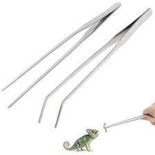Syn-zer 2PCS Stainless Steel Reptile Feeding Tongs, 10.6 inch Straight Silver