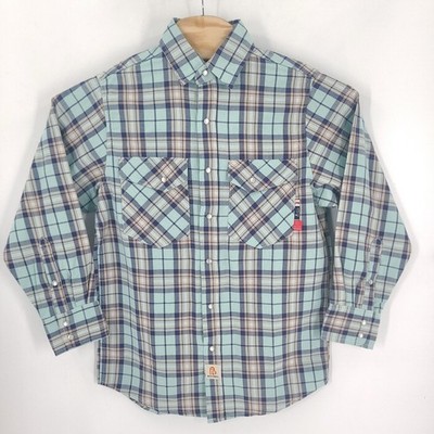 Bocomal FR Shirt Mens Small Blue Plaid Pearl Snap Fire Resistant Cat 2 Workwear