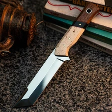 Gift-Ready 9" Damascus / Steel Knife Full Tang Hunt it Hunt + Leather Sheath