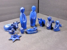 GOTEK Colonia Tovar Venezuela Art Pottery Nativity Set 11 Pcs Cobalt Blue
