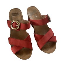 Dansko Susie Wedge Sandals Womens Size EU 38/ 7.5 Red Nubuck Leather Strappy