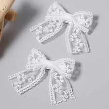 3" Small White Lace Hair Bow Clips with Long Tail 3 Inch, lace bow-A