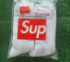 ON SALE Supreme Hanes Crew Socks - White 4 Pack, Size 6-12