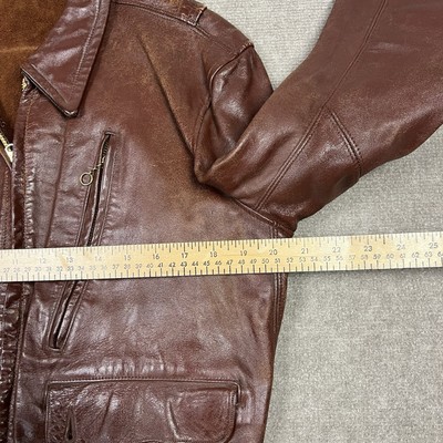 Vintage 40s Roughwear Brown Leather Jacket Mens Small Talon Zipper