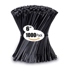Zip Ties 6 inch with 30 lb Tensile Strength, Black Cable ties, 1000 Pack,