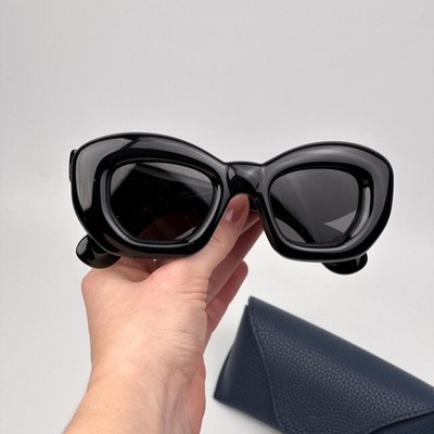 美品 ロエベ LW40117I Inflated バタフライ サングラス 黒 Loewe Women Sunglasses Black Smoke Cat Eye LW40117I INFLATED 01A