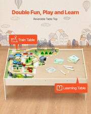 Train Table, 120 Multicolor Pieces Wooden Kids Activity Table with Collapsible