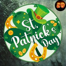 St Patricks Day Gift Round Metal Sign Shamrock Horseshoe Retro Irish Wall Art