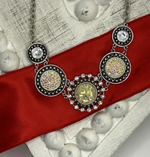 Snap Charm Interchangeable Triple Trio Necklace - Silver Tone 