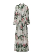 Dolce & Gabbana White Floral Roses Silk Maxi Long Gown Women's Dress Authentic