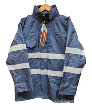Image of New Portwest Bizflame Rain Navy Hi-Vis Antistatic FR Coat Jacket Size Large