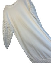 Express Womens Lace Sleeve Sweatshirt Dress White L RS10479 EUC
