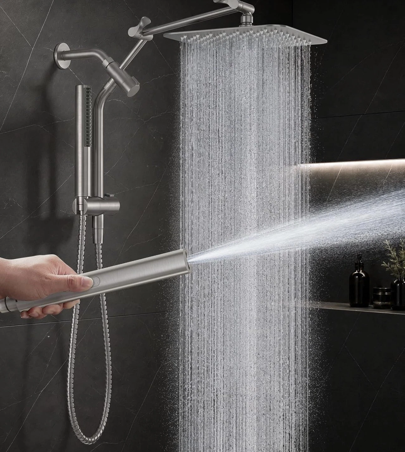 Veken 10" All Metal Dual Rain Shower Head & Handheld, High Pressure, Chrome
