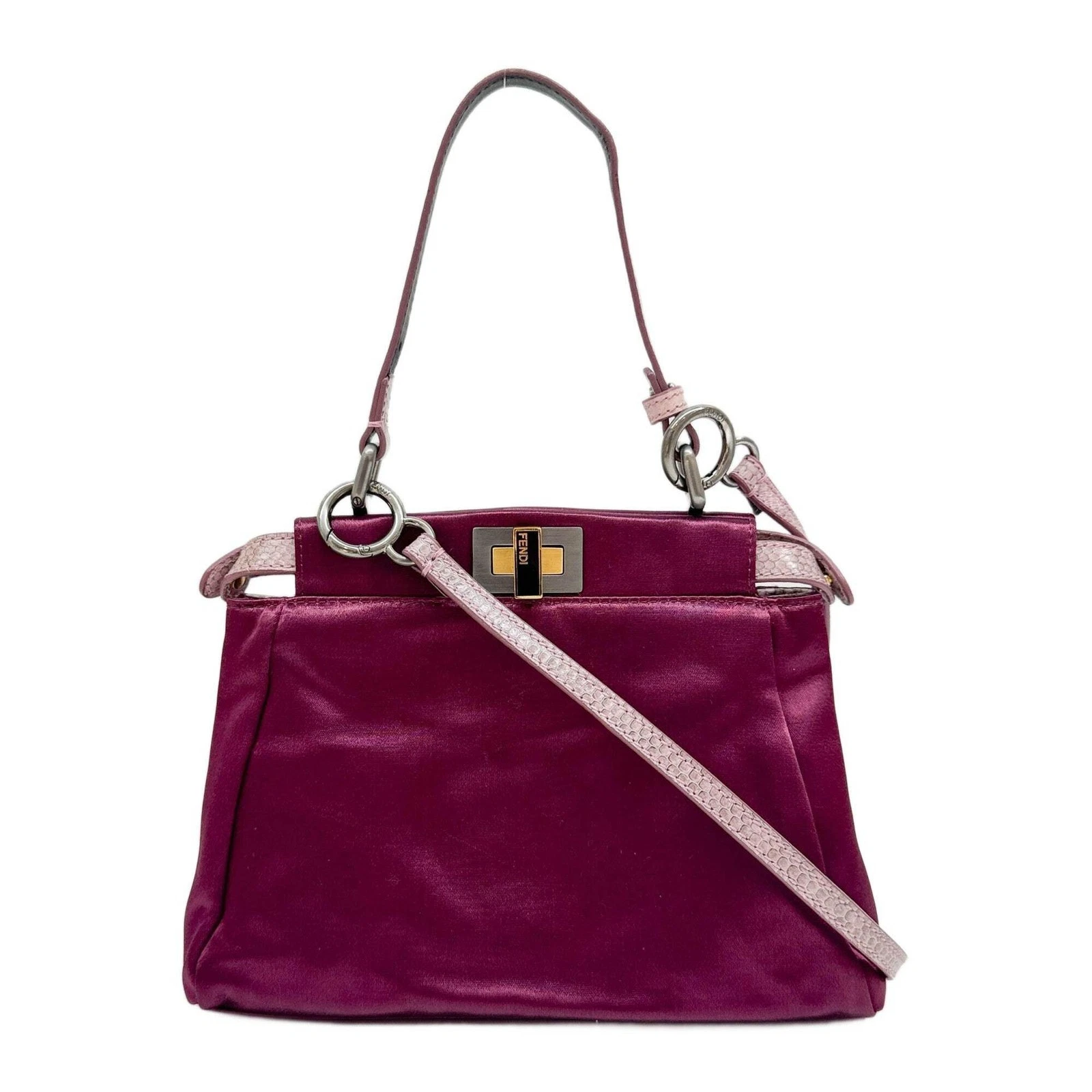 Fendi — FENDI Mini Peek-a-boo Mulberry Purple Satin Two Way Bag
