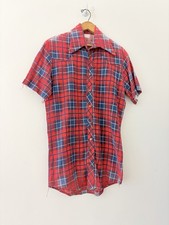 VTG 1950s 60s Shadow Plaid 45 Cal Mens Snap Button Rockabilly Distressed Shirt