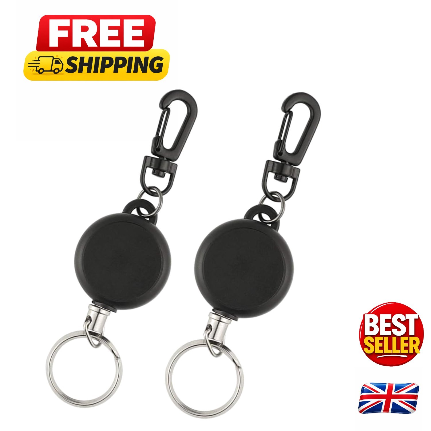 Reliable 2-Pack Heavy Duty Retractable Key Chain Clips with 60cm Wire Length