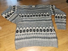 Vtg Eddie Bauer Men's 100 Wool;Patterned;Cable Knit Sweater front  back EUC