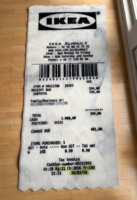 VIRGIL ABLOH X IKEA MARKERAD ''RECEIPT'' RUG 201X89 CM WHITE/BLACK OFF WHITE 2019