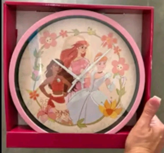 "Reloj de Pared Redondo Decorativo Princesa Disney Rosa Habitación Niñas 10"" Funciona con Pilas" Foto 3 de 3