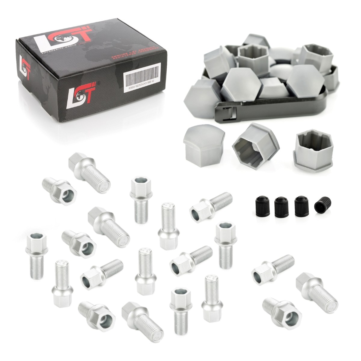 20x Wheel Bolt Set With Caps Spherical M14x1, 5x27 for VW Caddy 3 4 Alltrack