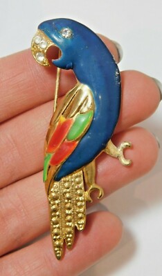 Spilla Vintage Con Uccello Tropicale Pappagallo Firmata LC In Oro E Smalto - Italia - Foto 7