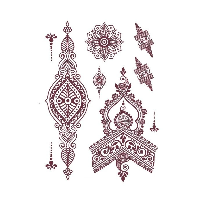 Juego de 12 pegatinas de tatuaje marrón henna encaje impermeable tatuaje temporal arte corporal Foto 4 de 4