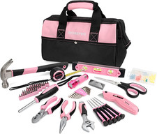Pink Tool Kit, Home Repairing Tool Set with Wide Mouth Open Storage Bag, Househo