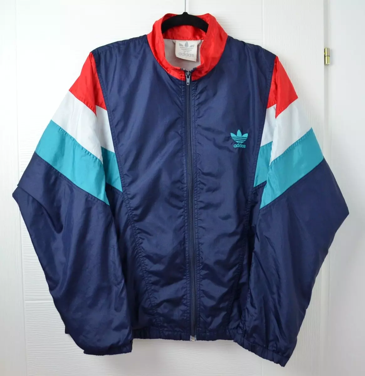 Unisex 80s 90s ADIDAS Shell Tracksuit Jacket Track Windbreaker Navy Red  Vintage