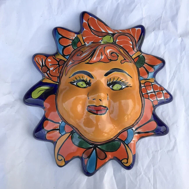 F4 SUN FACE MEXICAN TALAVERA AMIGOS POTTERY HAND paint CRAFTED art MX Folk moon