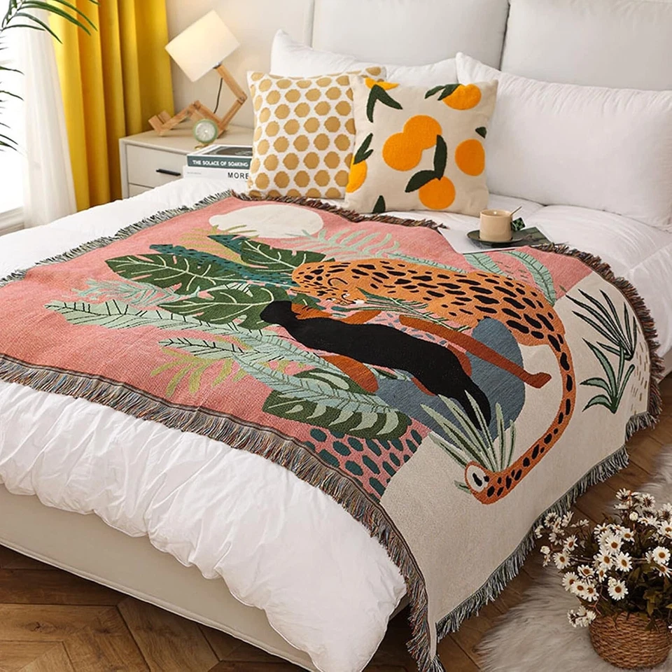 Nuevo Anthropologie Boho Jungle Borla Manta Colcha Edredón - 63" x 51" Foto 2 de 4