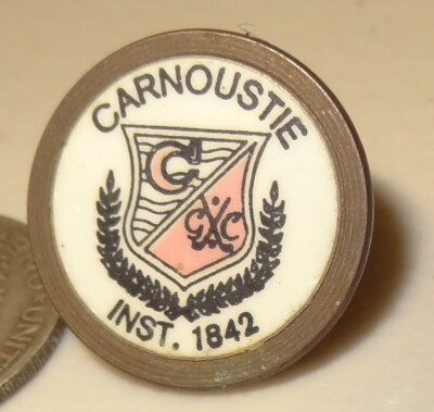 INST. 1842 CARNOUSTIE GOLF COURSE VINTAGE BALL MARKER  BRASS STEM