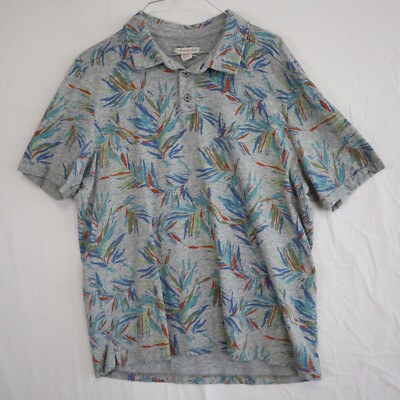 Carbon 2 Cobalt Polo Shirt Mens Medium Casual Knit Tropical Palm Short Sleeve