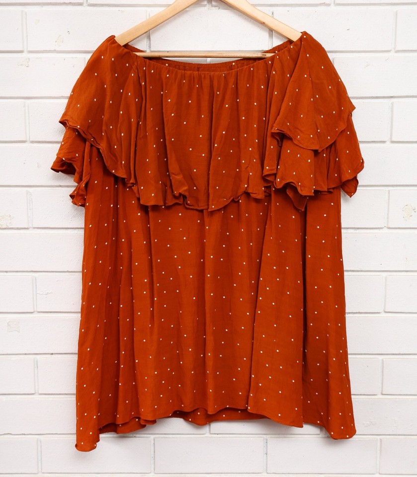 MLM women's brown polka dot off the shoulder ruffle blouse top size M