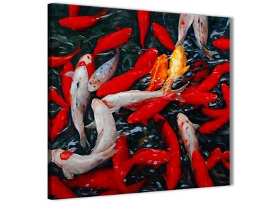 Großes Leinwand Wandbild Koi Karpfen Fisch Gemälde - 1s439l rot orange - 79cm