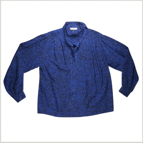 Dior Womens Blouse Top L Silk France Vintage Midnight Blue Fashion Retro Leopard - Bild 5 von 11