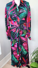 NEW Farm Rio Midnight Leaves Tie Front Button Front Midi Shirt Dress Size M