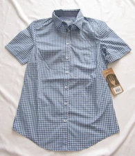 New Women Chef works Urban Collection Gingham Short Sleeve Shirt Sz XS (WB336)