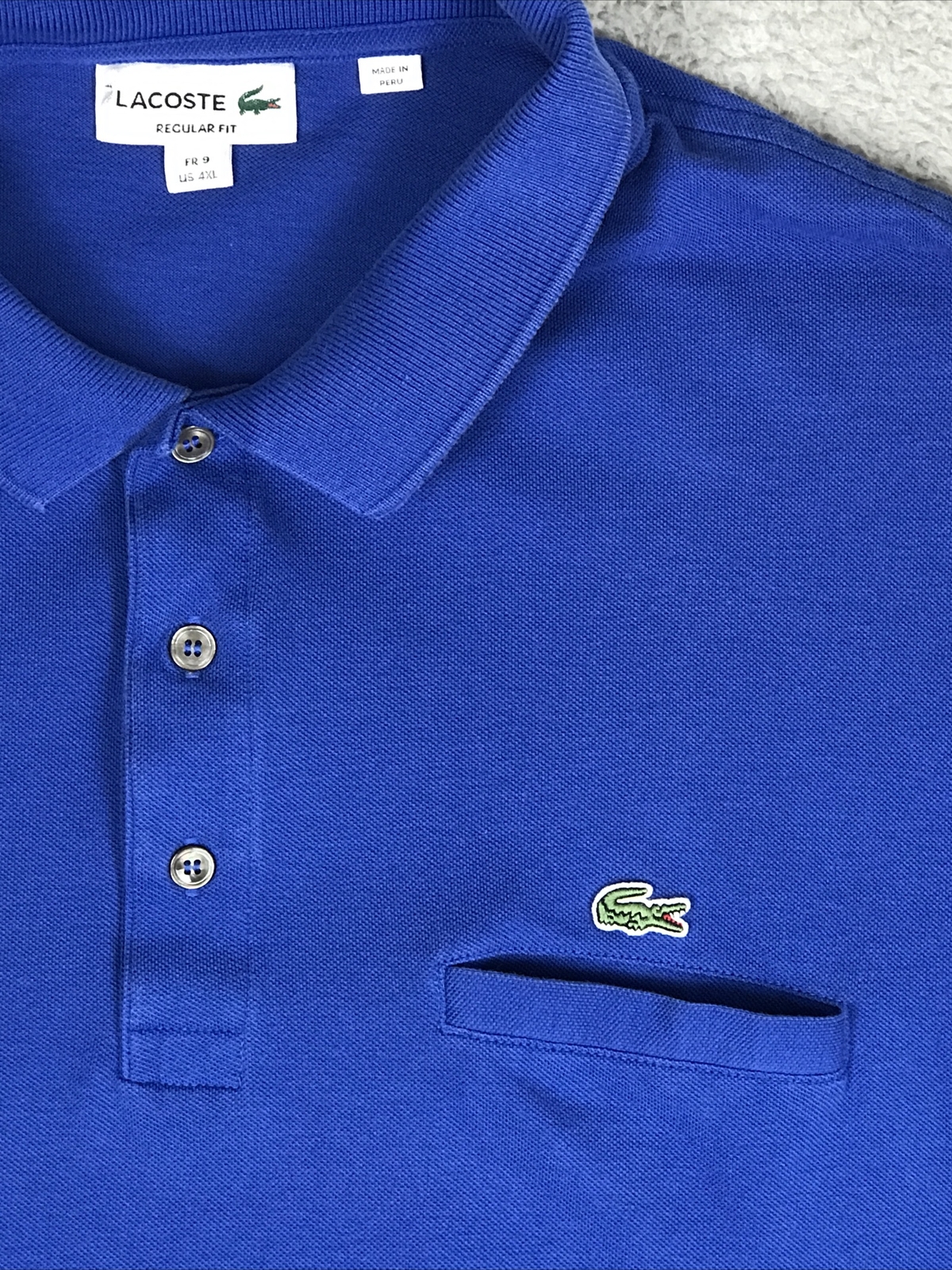 Lacoste Polo Shirt Mens Size 9 4XL Royal Blue Short Sleeve Pocket Crocodile Peru thumbnail 2