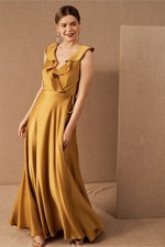 Anthropologie x BHLDN Sachin & Babi Katey Ruffle Wrap Maxi Dress Marigold Sz 2
