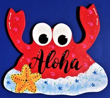 ALOHA CRAB SIGN Deck Patio Pool Wall Art Door Plaque Backyard Tiki Bar Hot Tub